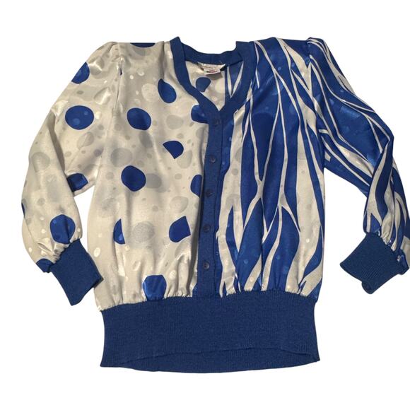 Anthony Sicari Vintage Two Piece Skirt Set Blue White Polka Dot USA Size 10 - Picture 5 of 15